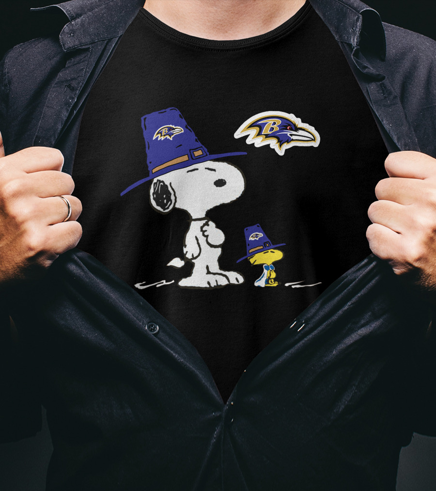 Baltimore Ravens Snoopy And Woodstock Thanksgiving Nfl T-Shirt