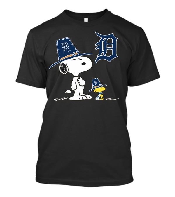 Detroit Tigers Snoopy Woodstock Pilgrim Hats T-Shirt