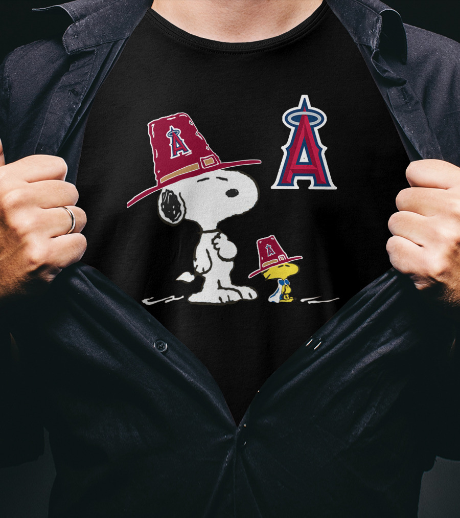 Los Angeles Angels Snoopy Woodstock Big Red Hat T-Shirt