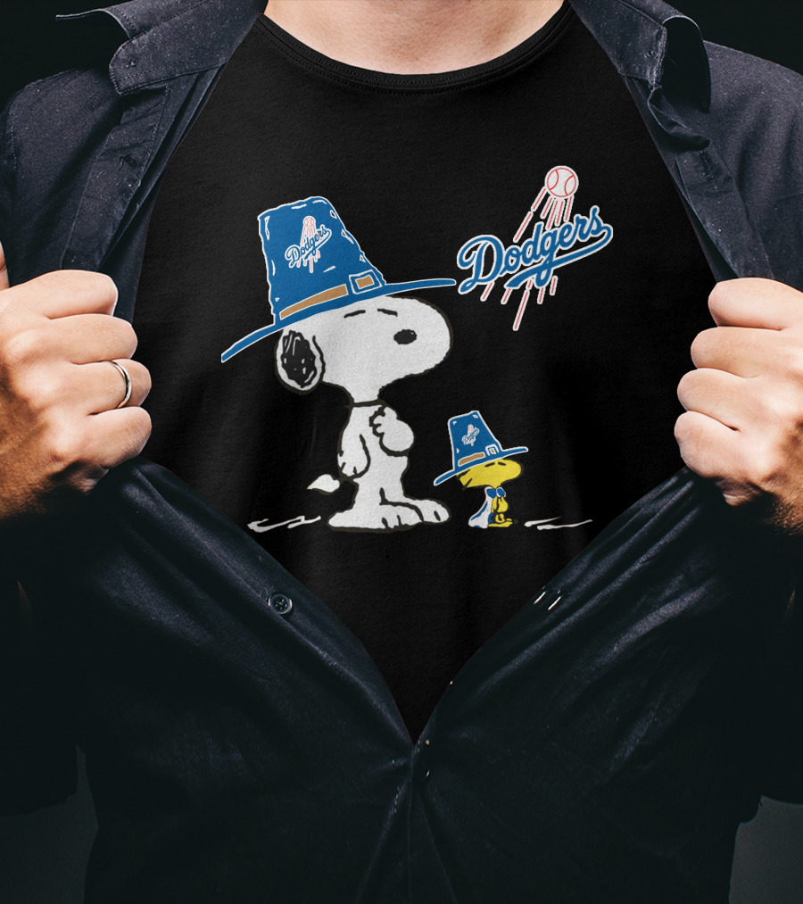 Los Angeles Dodgers Snoopy Woodstock Baseball Hat Peanuts T-Shirt