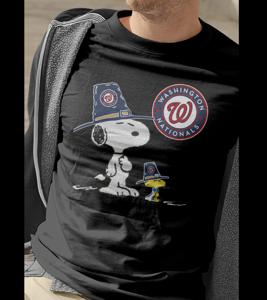 Washington Nationals Snoopy And Woodstock Pilgrim Hats T-Shirt