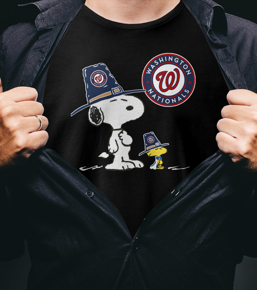 Washington Nationals Snoopy And Woodstock Pilgrim Hats T-Shirt
