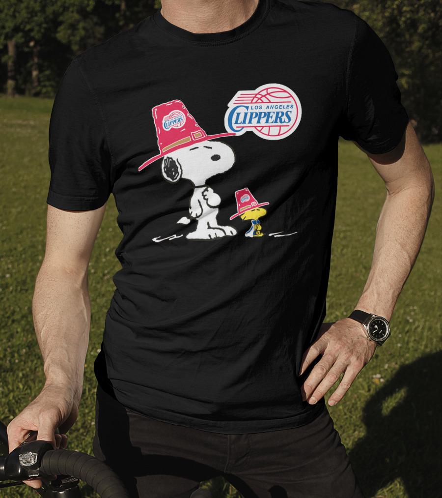 Los Angeles Clippers Snoopy With Woodstock In Team Hats T-Shirt