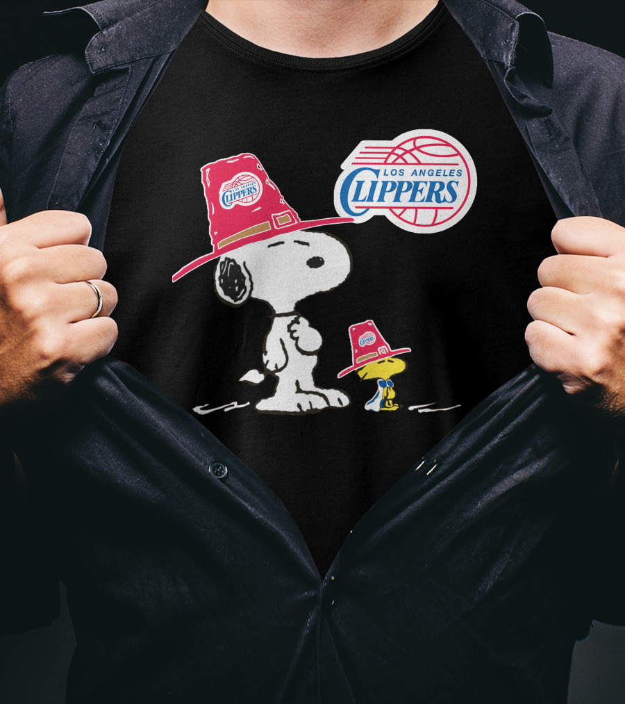 Los Angeles Clippers Snoopy With Woodstock In Team Hats T-Shirt