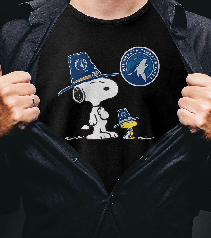 Minnesota Timberwolves Snoopy And Woodstock Pilgrim Hat Basketball T-Shirt