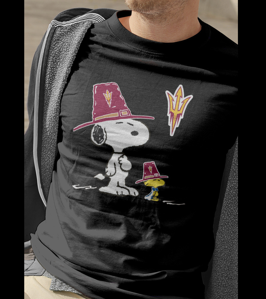 Arizona State Sun Devils Snoopy Woodstock Thanksgiving Pilgrim Hats T-Shirt