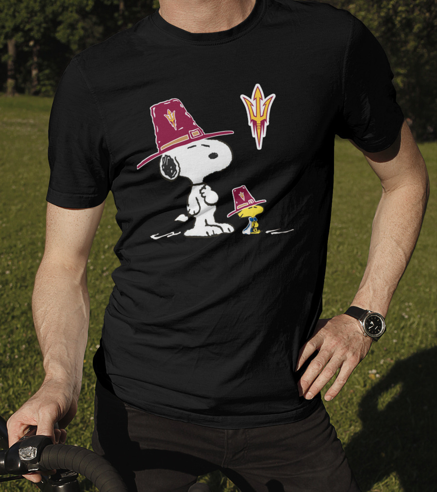 Arizona State Sun Devils Snoopy Woodstock Thanksgiving Pilgrim Hats T-Shirt