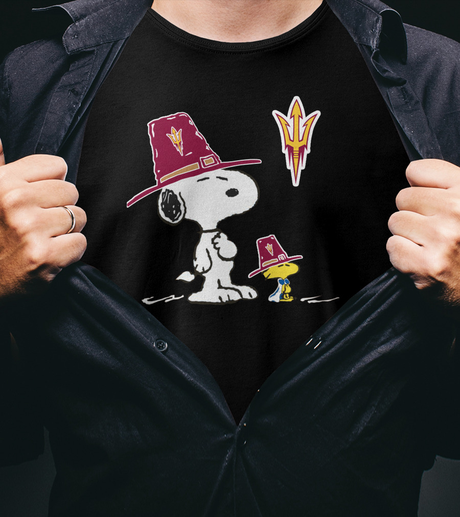 Arizona State Sun Devils Snoopy Woodstock Thanksgiving Pilgrim Hats T-Shirt
