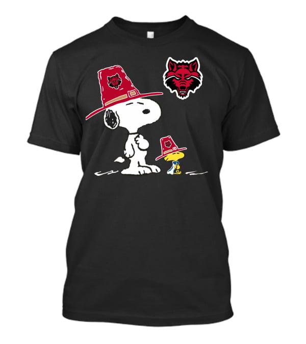Snoopy Arkansas State Red Wolves Woodstock Iconic Hat T-Shirt