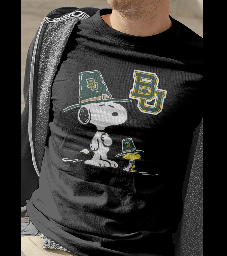 Baylor BU Snoopy And Woodstock In BU Green Hats T-Shirt