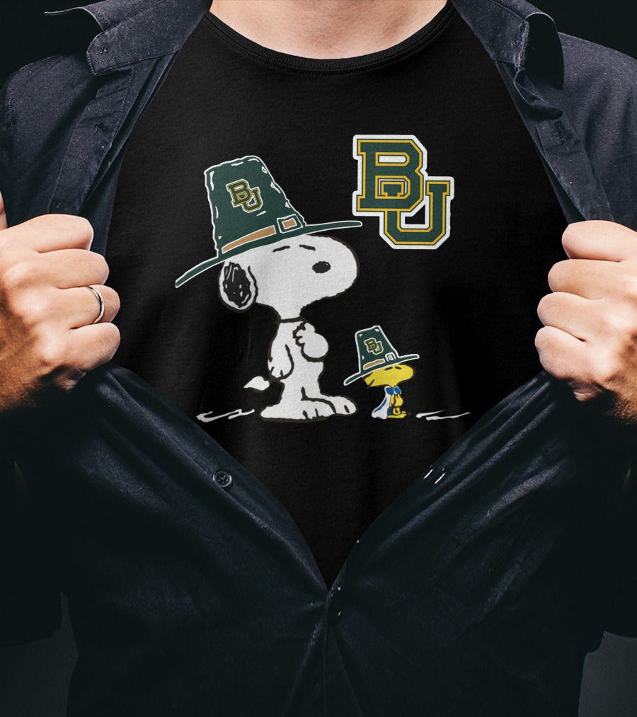 Baylor BU Snoopy And Woodstock In BU Green Hats T-Shirt