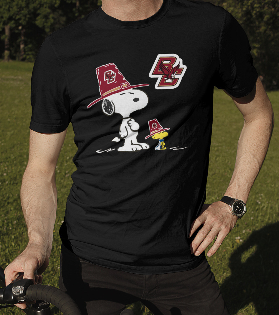 Boston College Eagles Snoopy Woodstock BC Logo Pilgrim Hats T-Shirt