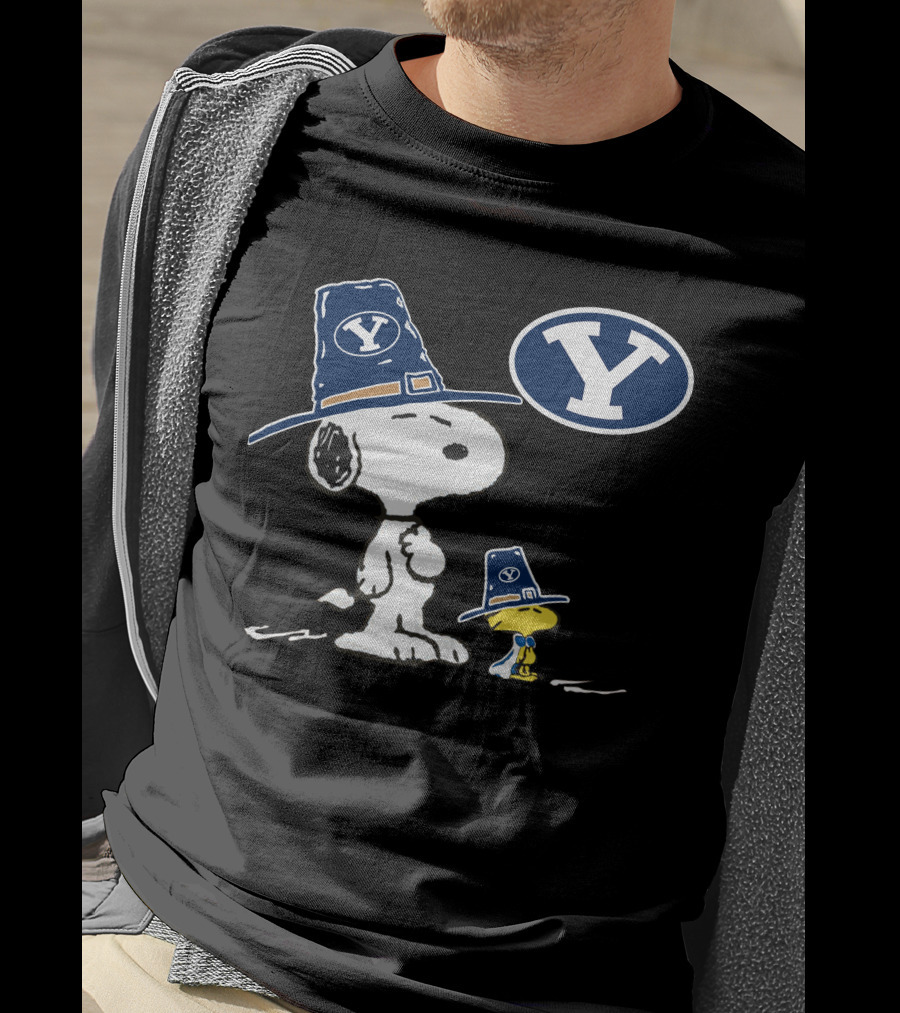 BYU Cougars Snoopy Woodstock Pilgrim Hat T-Shirt
