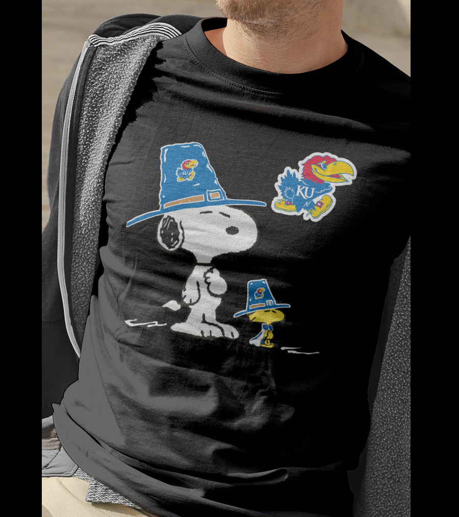 Kansas Jayhawks Snoopy Woodstock Pilgrim Hats KU Jayhawk T-Shirt