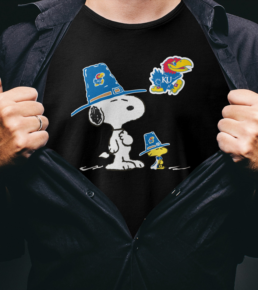 Kansas Jayhawks Snoopy Woodstock Pilgrim Hats KU Jayhawk T-Shirt
