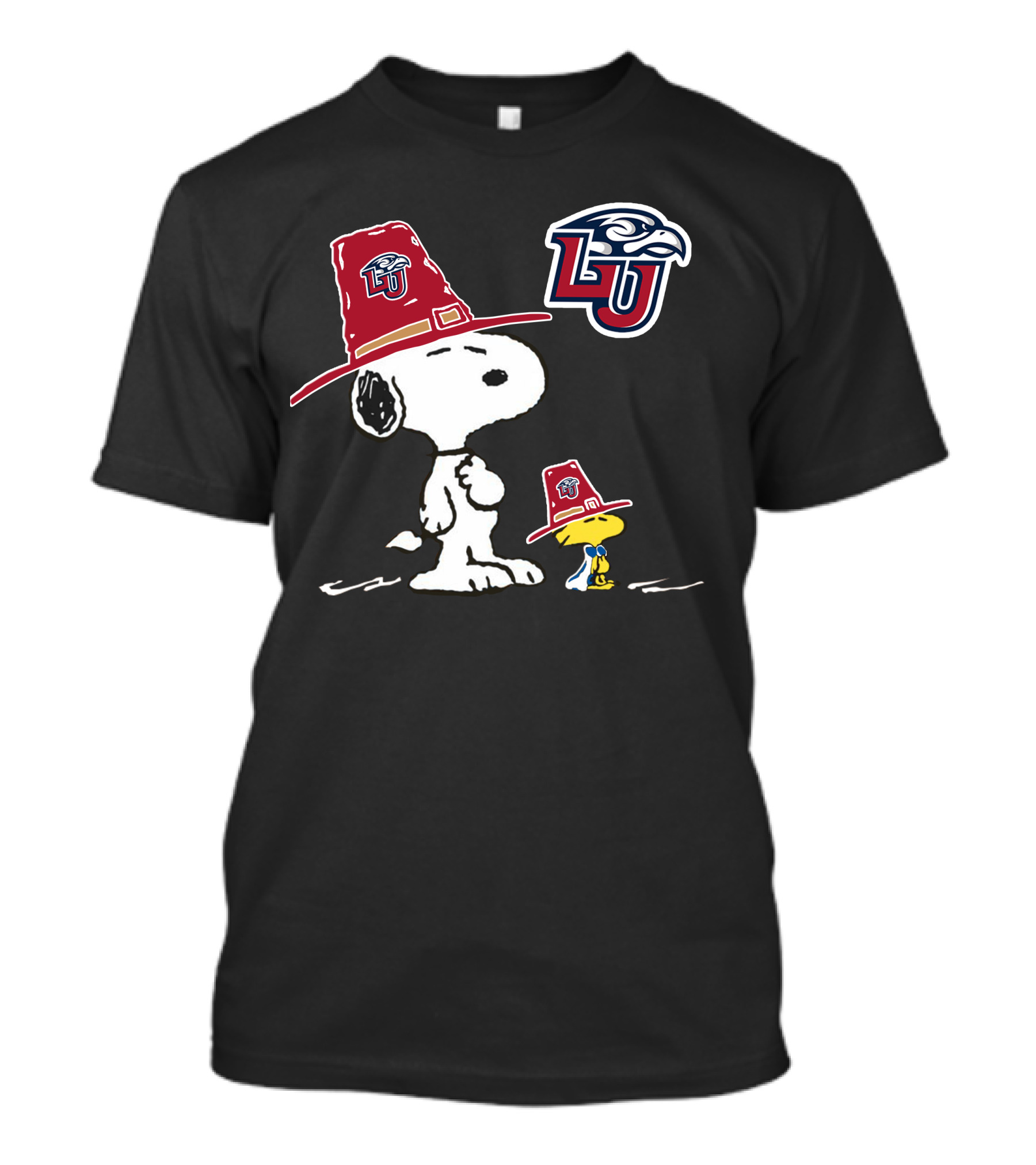 Liberty University Flames Snoopy Woodstock Pilgrim Hat T-Shirt