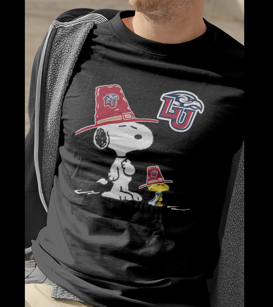 Liberty University Flames Snoopy Woodstock Pilgrim Hat T-Shirt