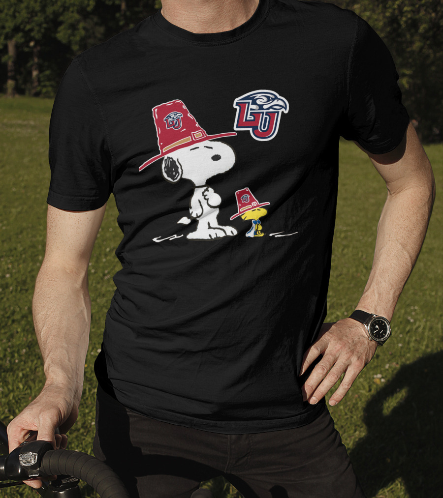 Liberty University Flames Snoopy Woodstock Pilgrim Hat T-Shirt