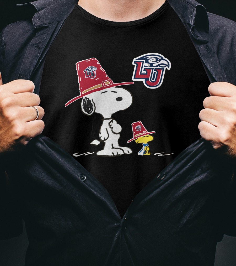 Liberty University Flames Snoopy Woodstock Pilgrim Hat T-Shirt