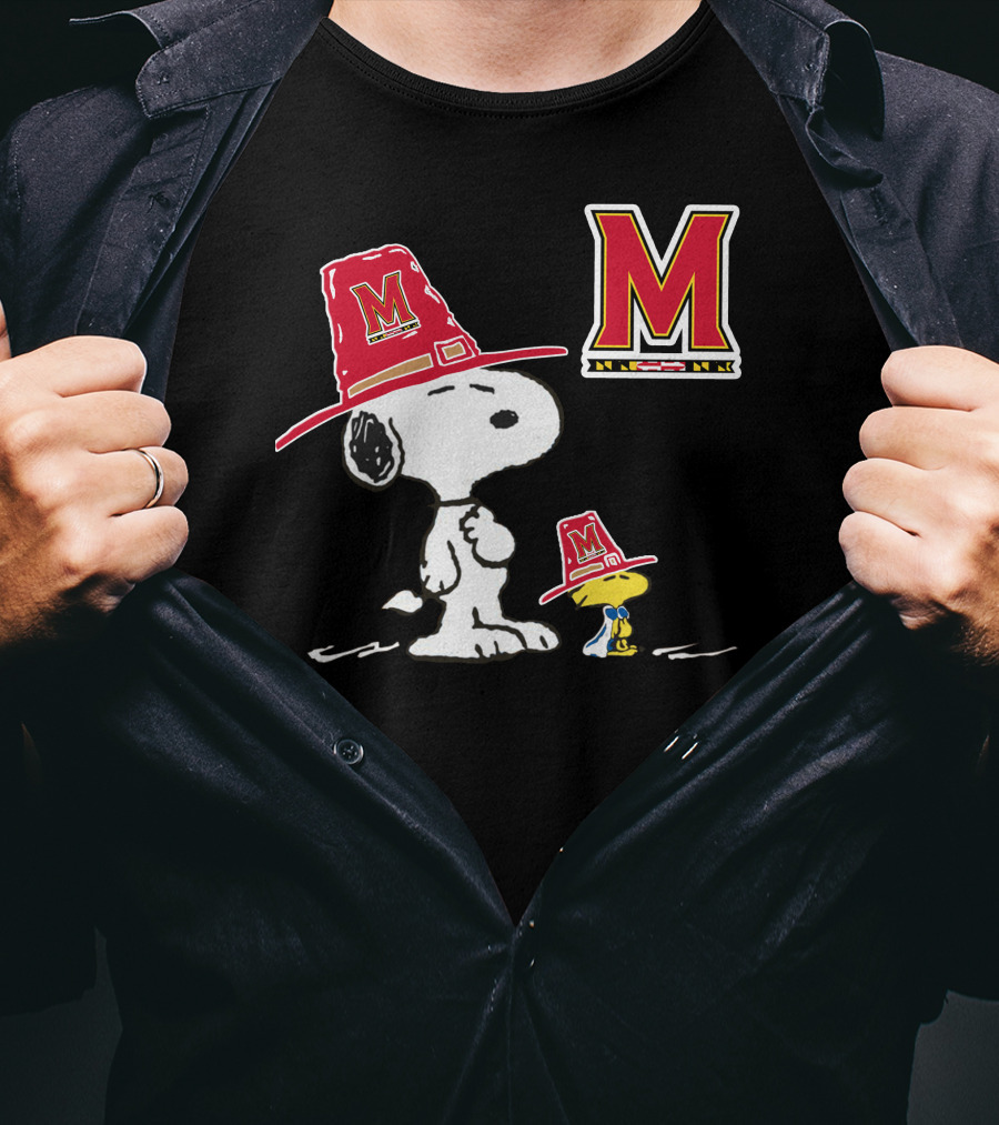 Maryland Terrapins Snoopy And Woodstock Pilgrim Hats T-Shirt
