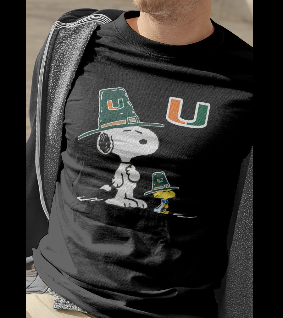 Miami Hurricanes Snoopy And Woodstock With University T-Shirt