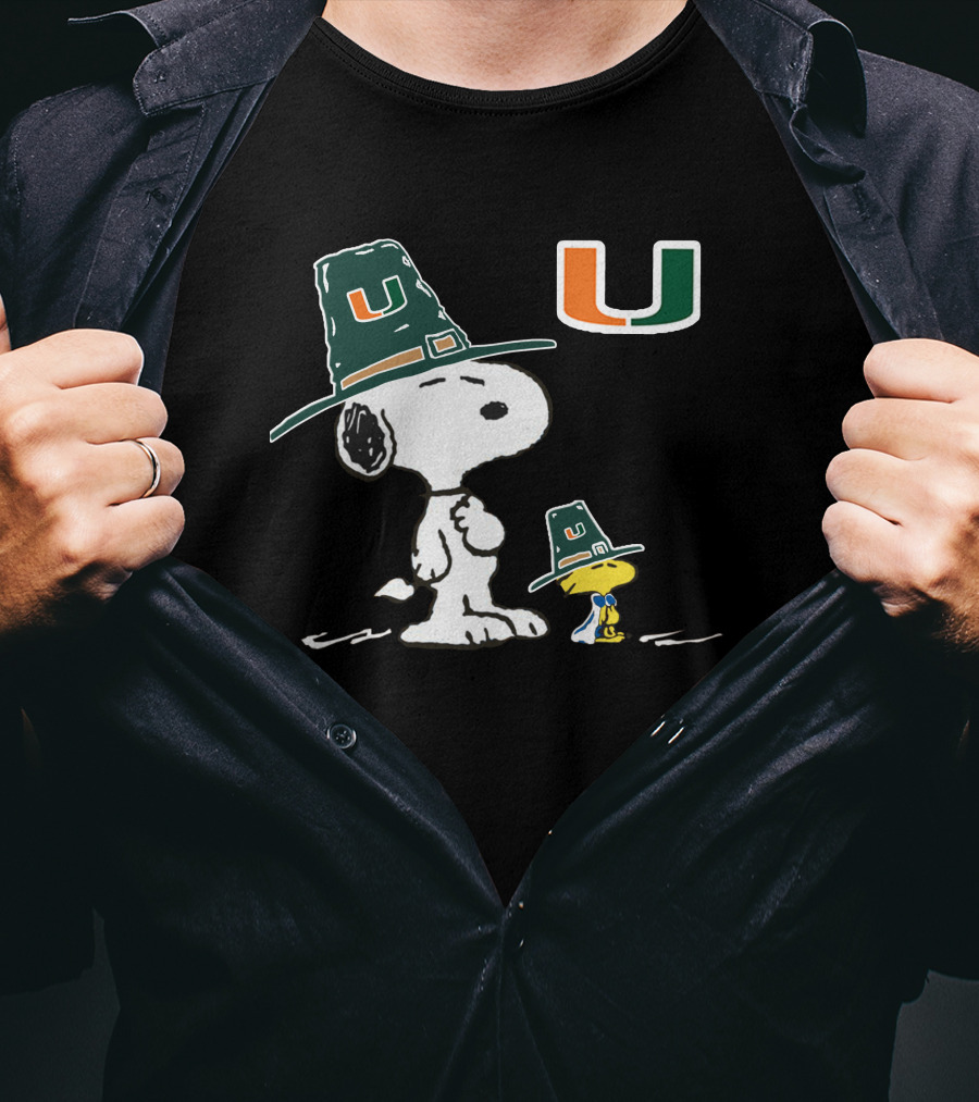 Miami Hurricanes Snoopy And Woodstock With University T-Shirt