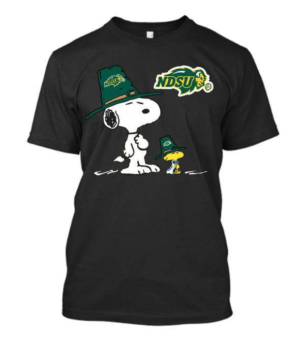 NDSU Bison Snoopy And Woodstock Green Hat Peanuts T-Shirt