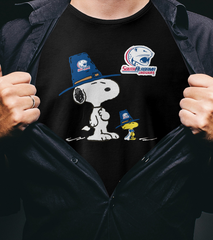 South Alabama Jaguars Snoopy And Woodstock Thanksgiving Hats T-Shirt