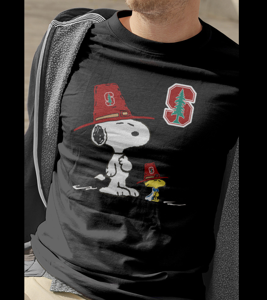 Stanford Cardinal Snoopy And Woodstock With Stanford T-Shirt