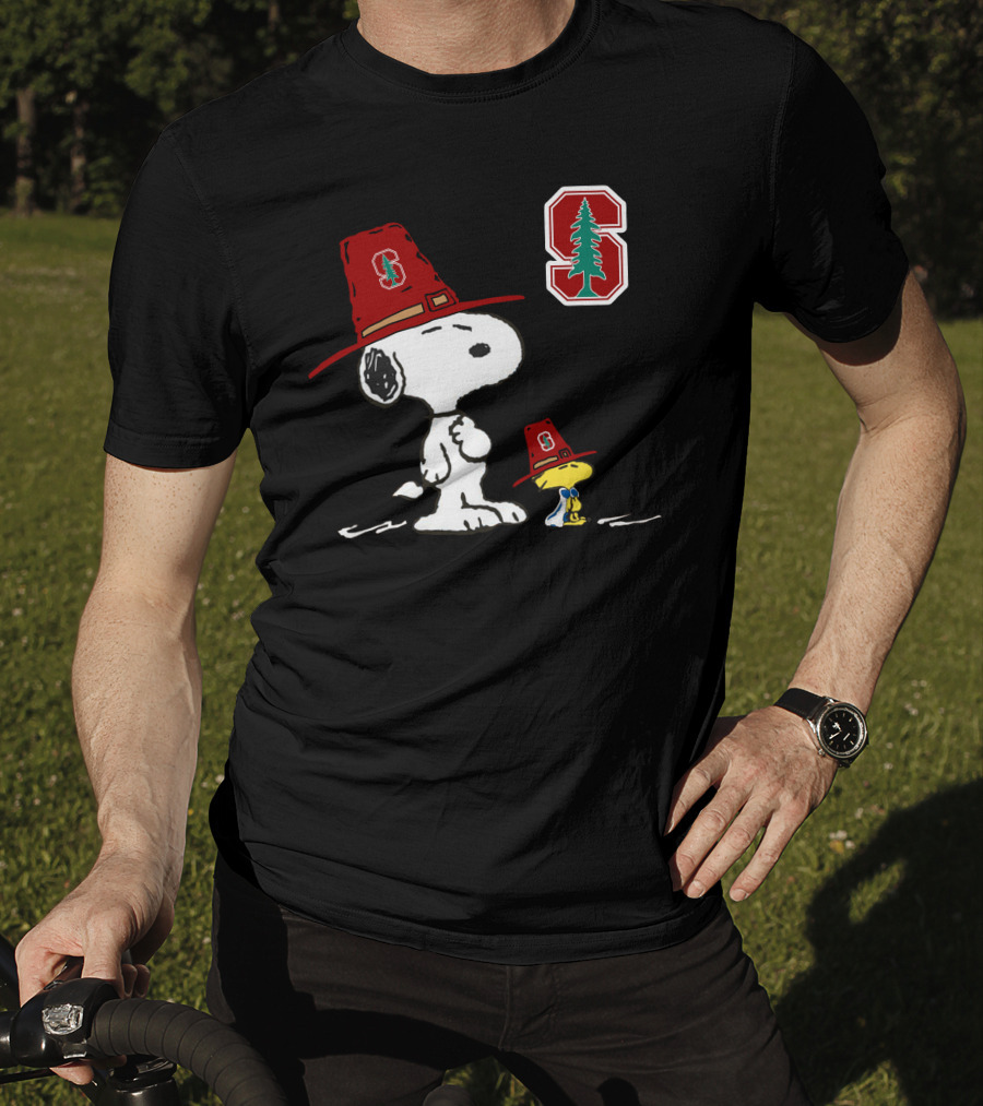 Stanford Cardinal Snoopy And Woodstock With Stanford T-Shirt
