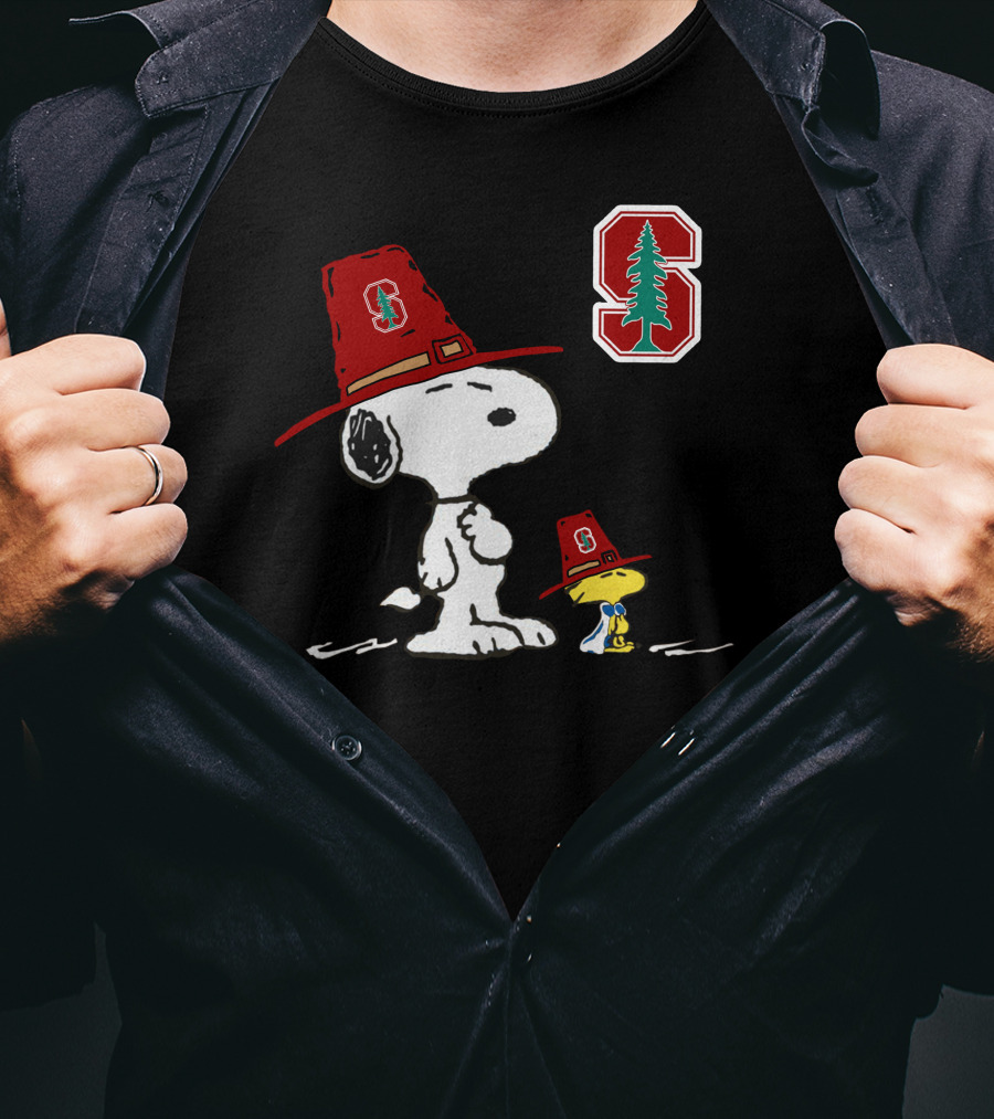 Stanford Cardinal Snoopy And Woodstock With Stanford T-Shirt