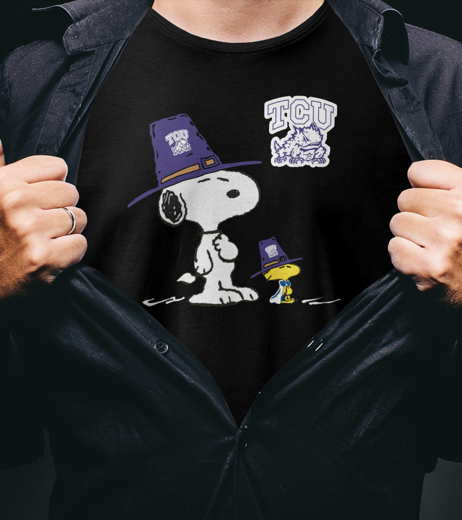 TCU Horned Frogs Snoopy Woodstock Pilgrim Hat T-Shirt