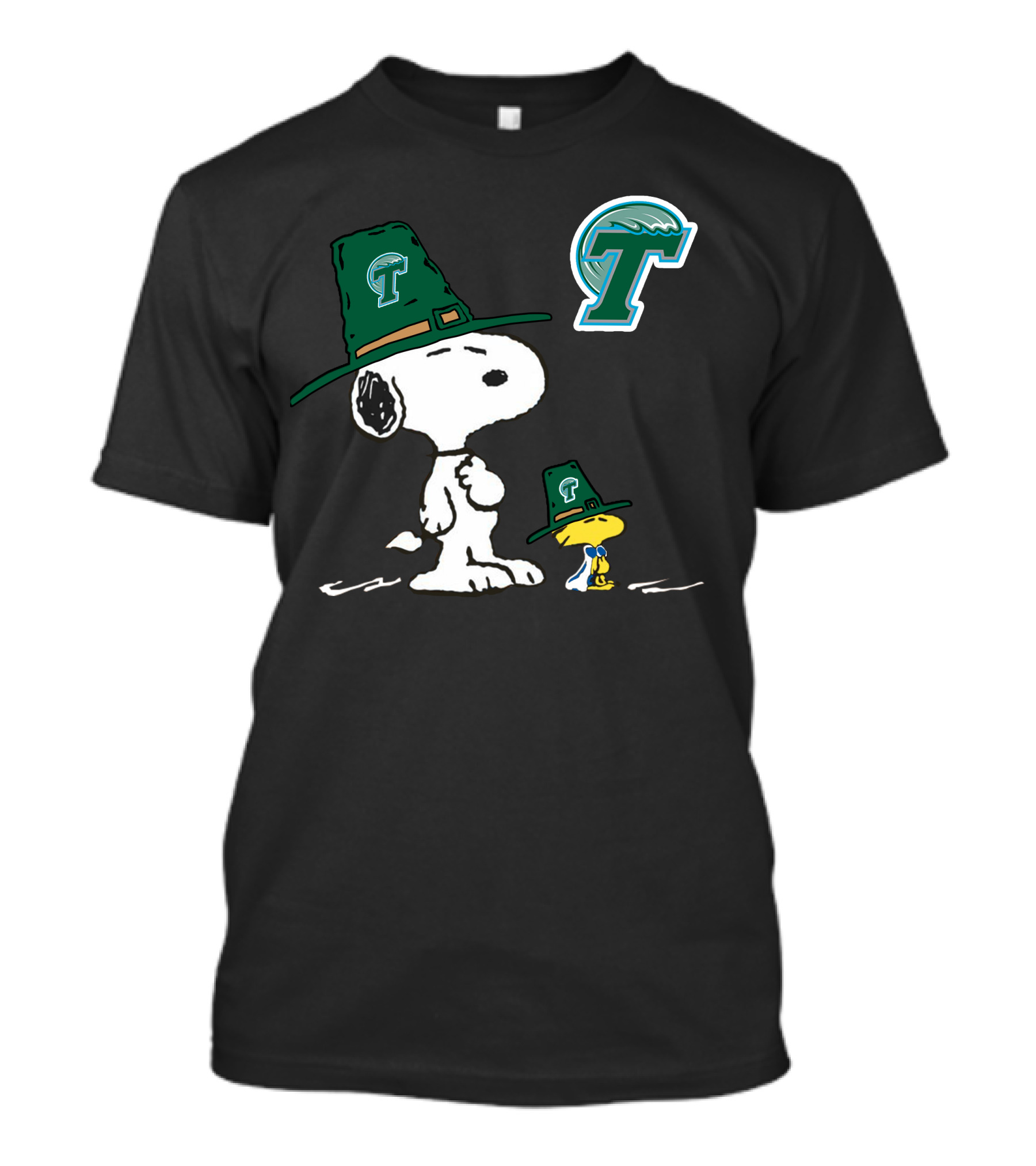 Tulane Green Wave Snoopy Woodstock Pilgrim Hat T-Shirt