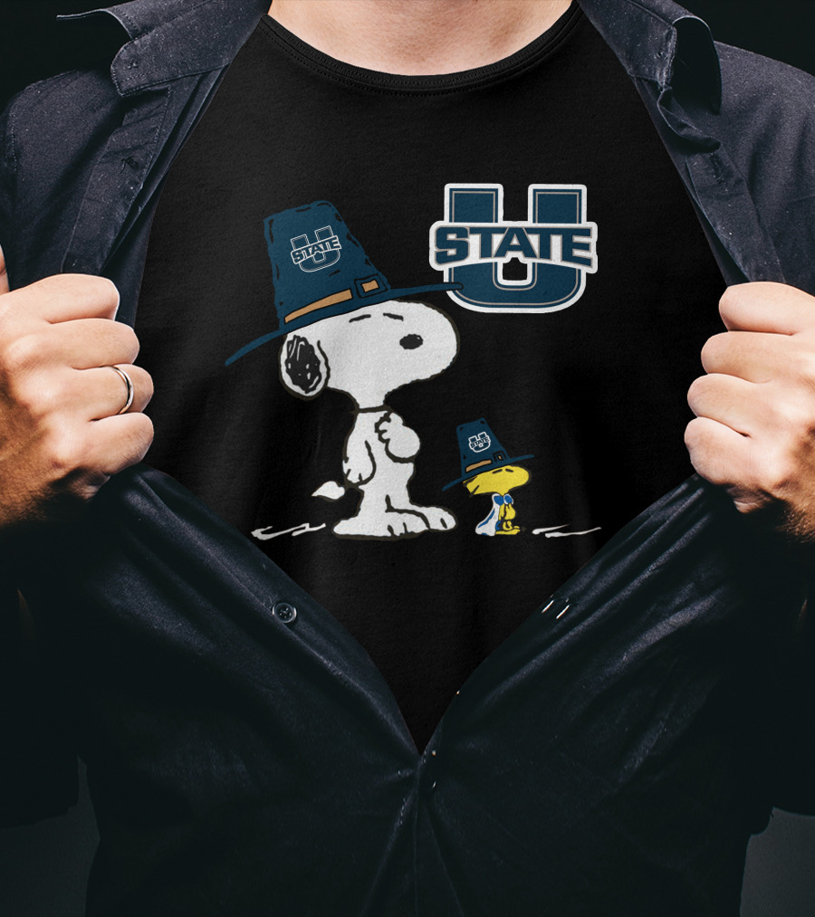 Utah State Aggies Snoopy And Woodstock In Pilgrim Hats T-Shirt