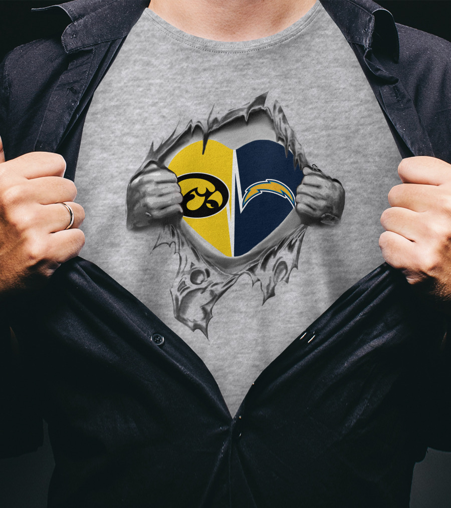 Iowa Hawkeyes Chargers Heart Logo Ripped Chest T-Shirt