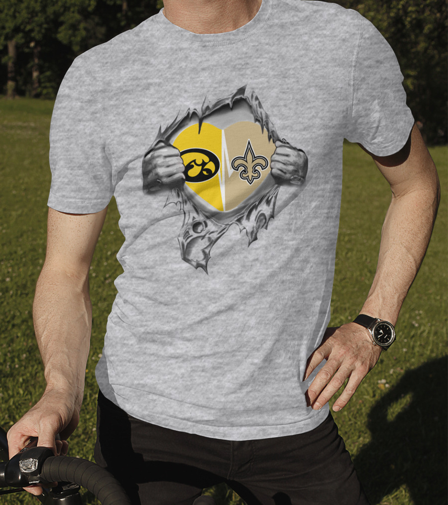 Iowa Hawkeyes New Orleans Saints Heart Logo Fan Pride T-Shirt