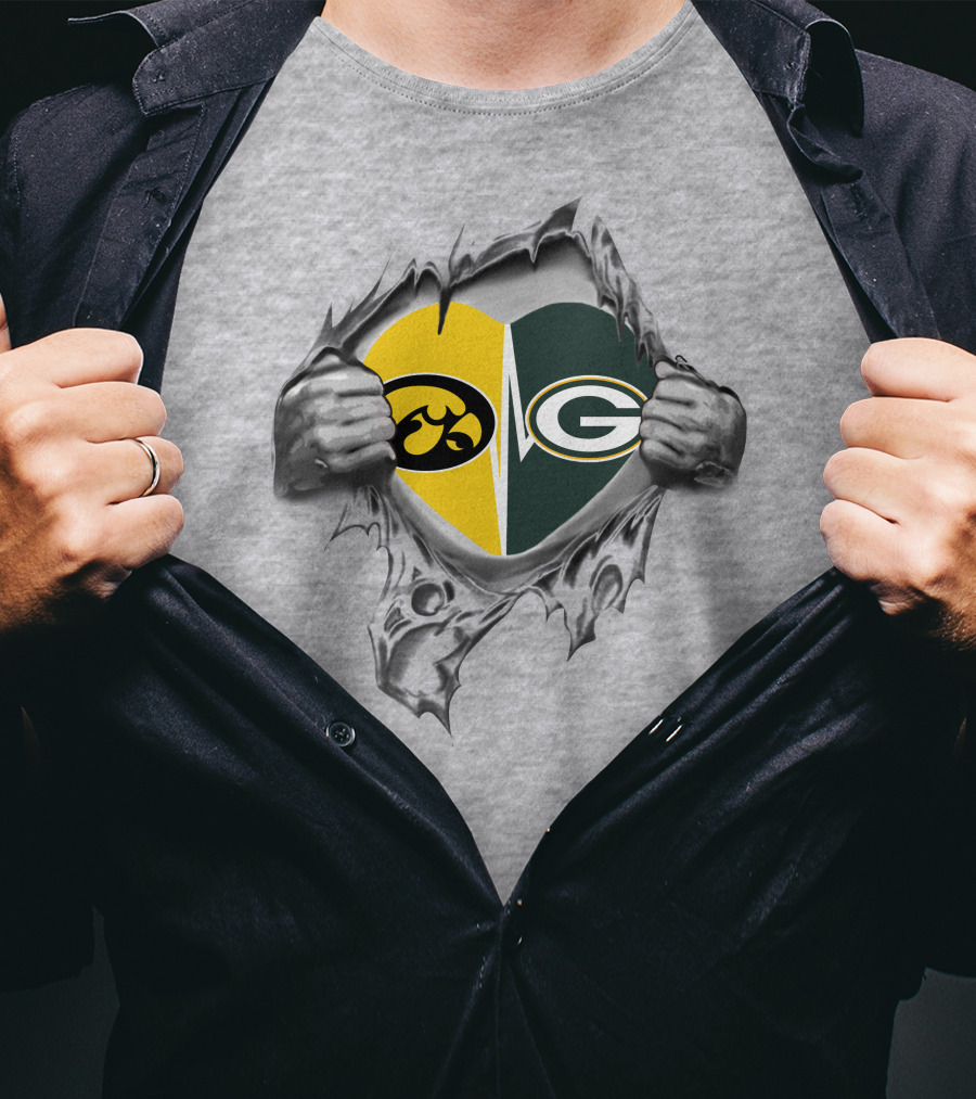 Iowa Hawkeyes Packers Rivalry Heart T-Shirt
