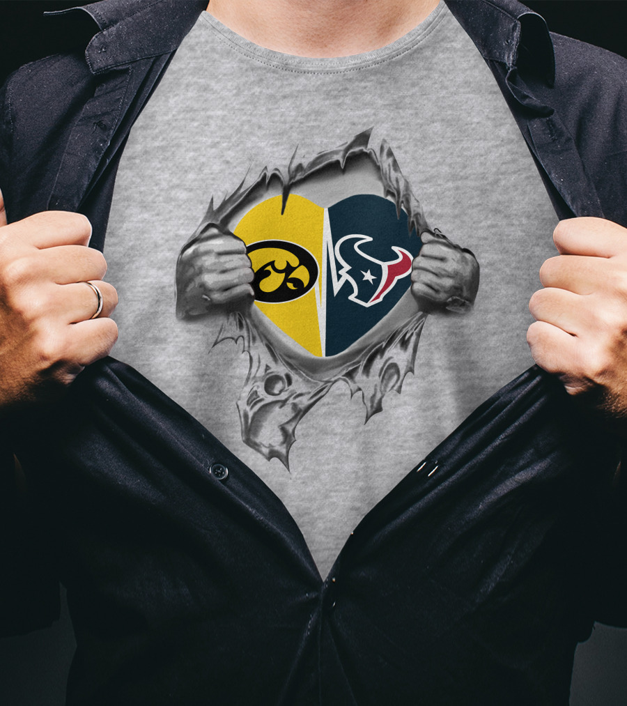 Iowa Hawkeyes Texans Heart Logo Faceoff T-Shirt