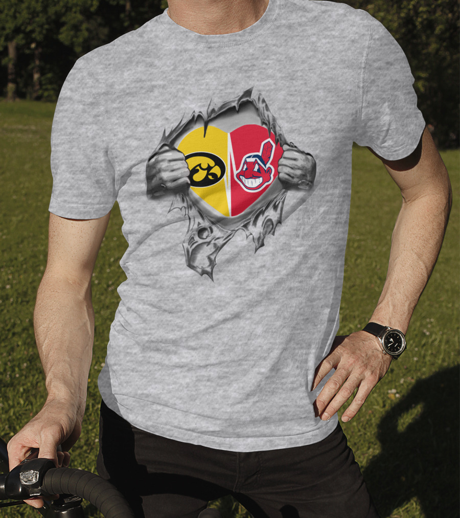 Iowa Hawkeyes Cleveland Indians Heart Logo Showdown T-Shirt