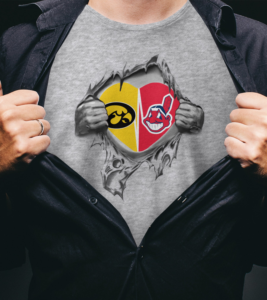 Iowa Hawkeyes Cleveland Indians Heart Logo Showdown T-Shirt