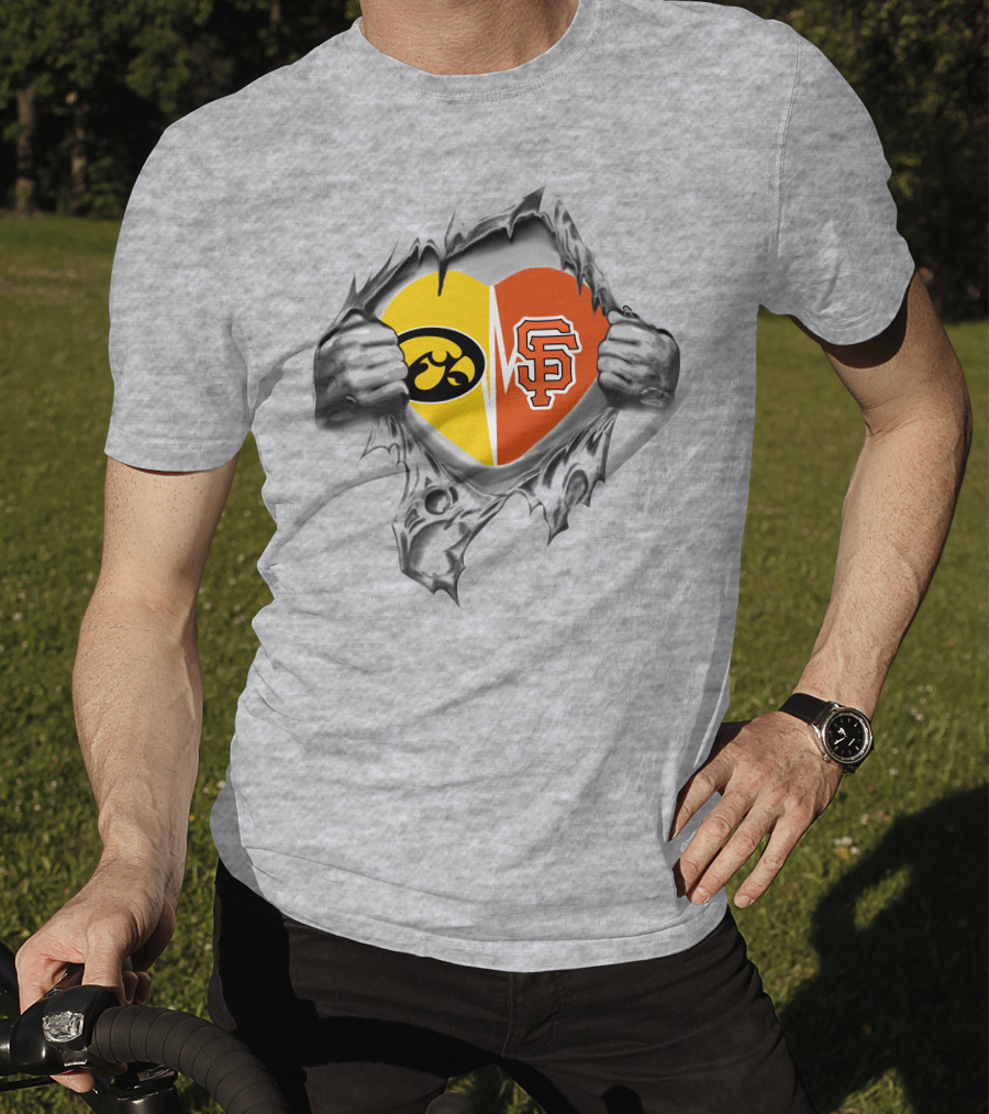 Iowa Hawkeyes Heartbeat Vs San Francisco Giants Loyalty T-Shirt