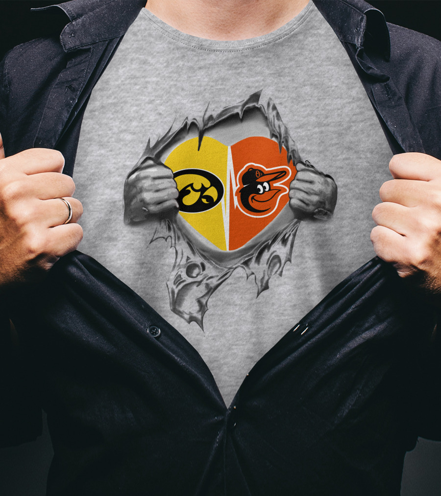Iowa Hawkeyes Baltimore Orioles Heart Logo Fan Rivalry T-Shirt