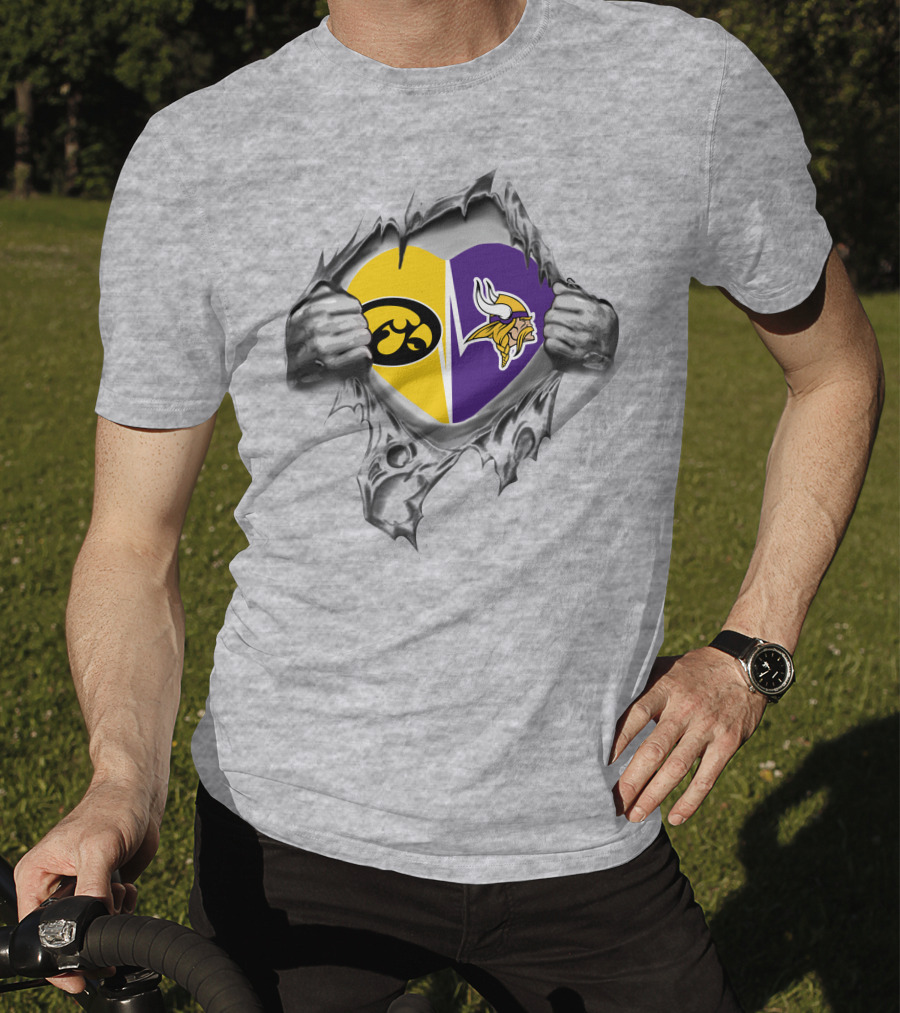 Iowa Hawkeyes Vikings Heart Torn Gray T-Shirt