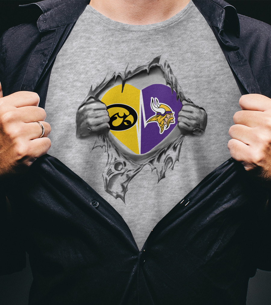 Iowa Hawkeyes Vikings Heart Torn Gray T-Shirt