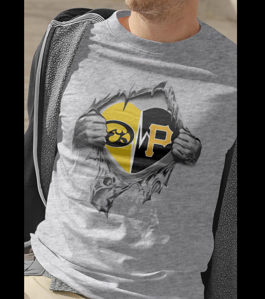 Iowa Hawkeyes Vs Pittsburgh Pirates Heart Logo Rip T-Shirt