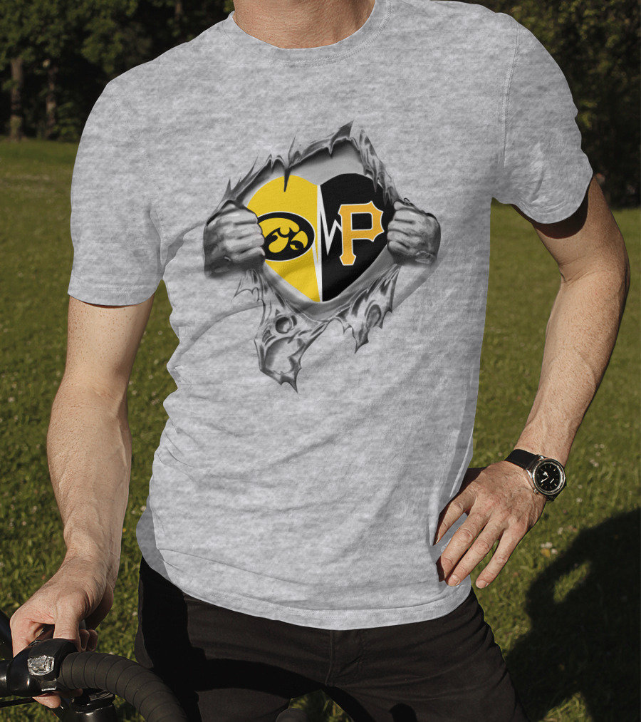 Iowa Hawkeyes Vs Pittsburgh Pirates Heart Logo Rip T-Shirt