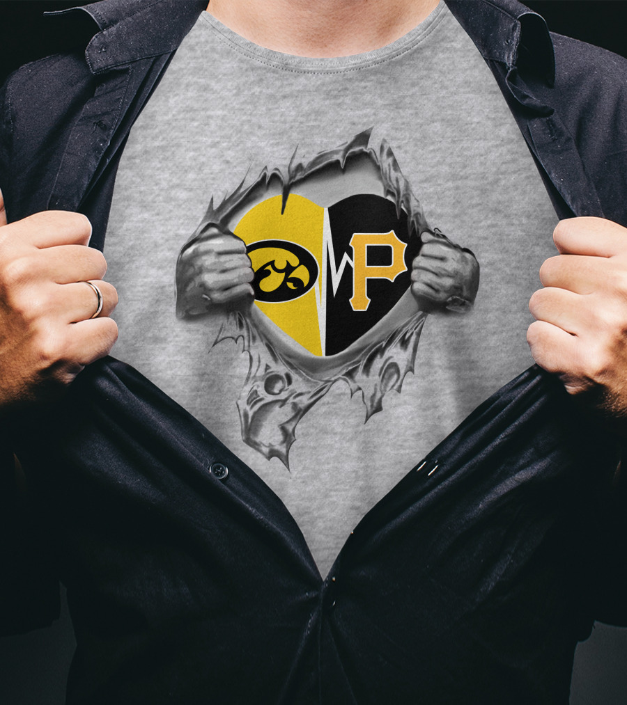 Iowa Hawkeyes Vs Pittsburgh Pirates Heart Logo Rip T-Shirt