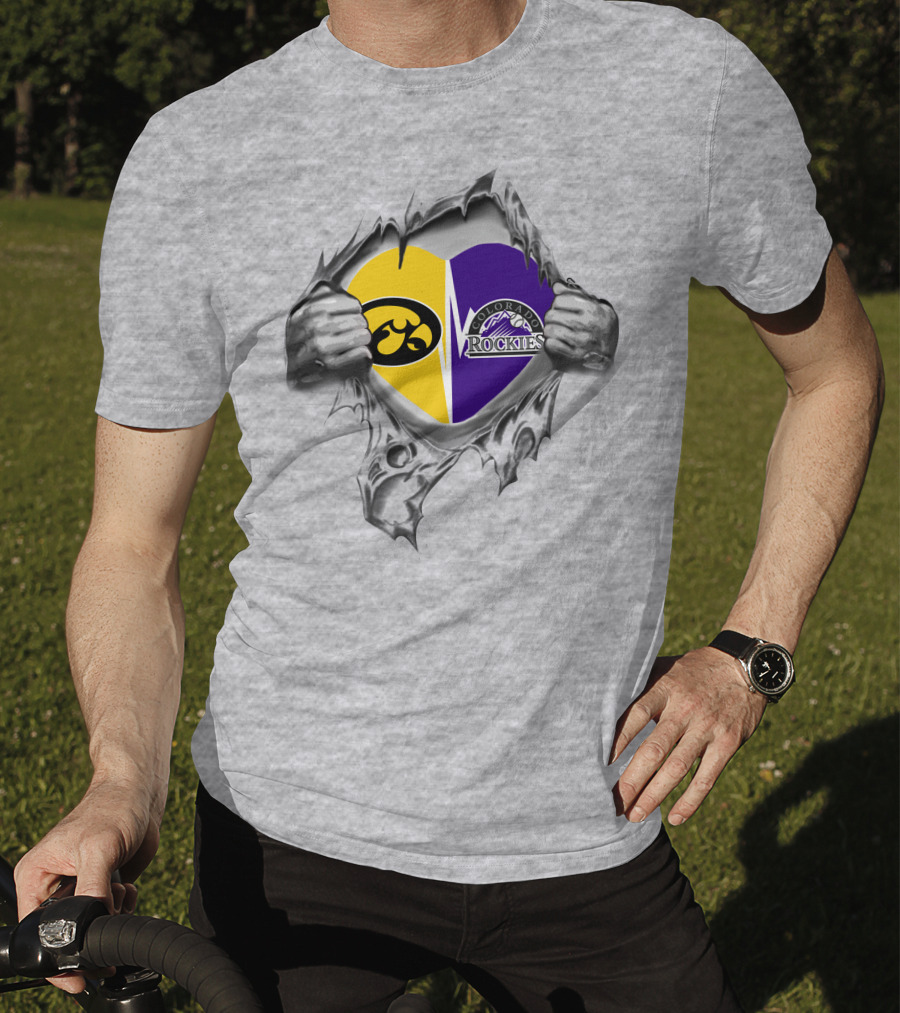 Iowa Hawkeyes Colorado Rockies Heart Logo Fusion T-Shirt