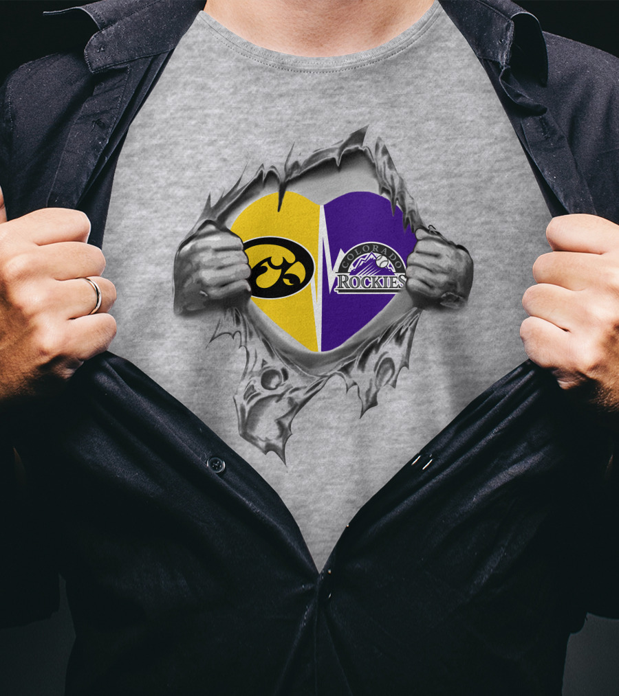 Iowa Hawkeyes Colorado Rockies Heart Logo Fusion T-Shirt