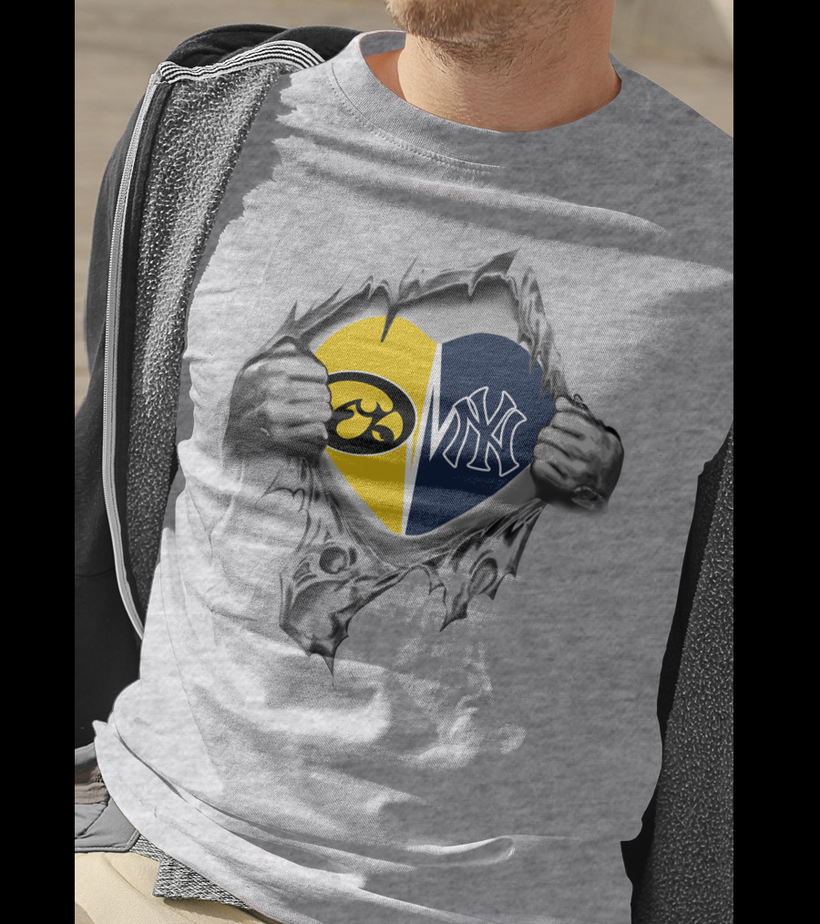 Iowa Hawkeyes Yankees Split Heart T-Shirt